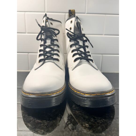 Dr. Martens Zavala Women's Leather Ankle Platform Combat‎ Boots White Size 8M - Picture 2 of 9